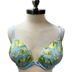 VICTORIAS SECRET Dream Angels Lemon Embroidery Demi Bra 36DD Underwire Blue